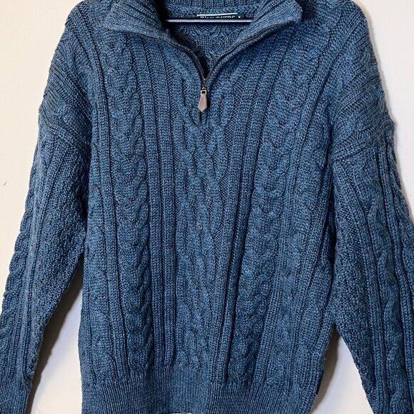 Woolovers 100% British Wool 1/4 Zip Cable Knit Sweater - Men's Size M - Green - Picture 2 of 14